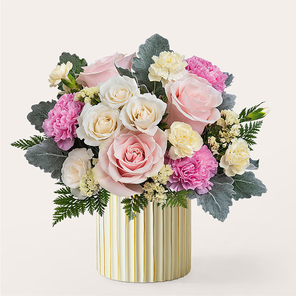Blissful Moments Bouquet with Ivory Vase – Neilsen Florist, Seattle WA