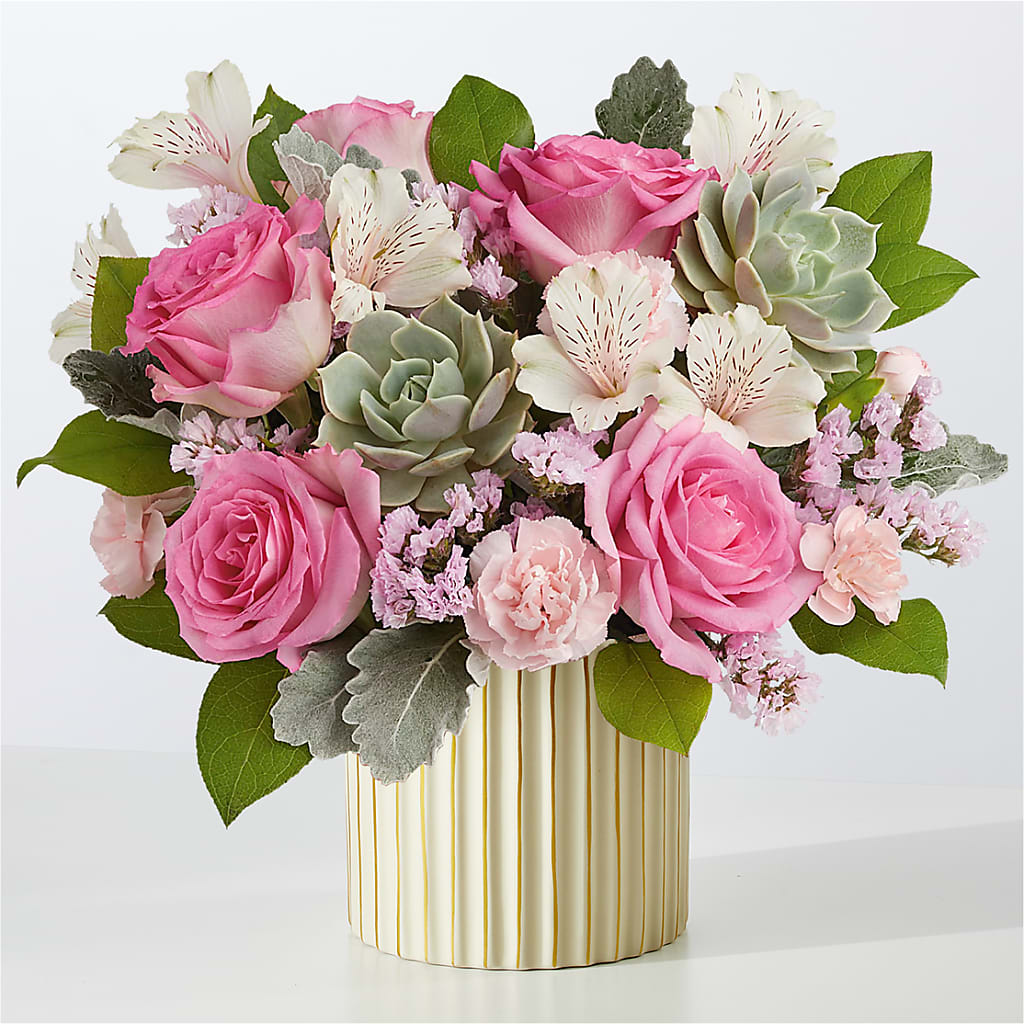 Dusty Rose Bouquet with Ivory Vase – Neilsen Florist, Seattle WA