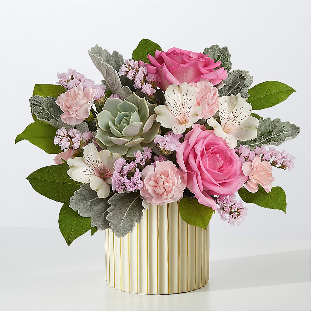 Dusty Rose Bouquet with Ivory Vase – Neilsen Florist, Seattle WA
