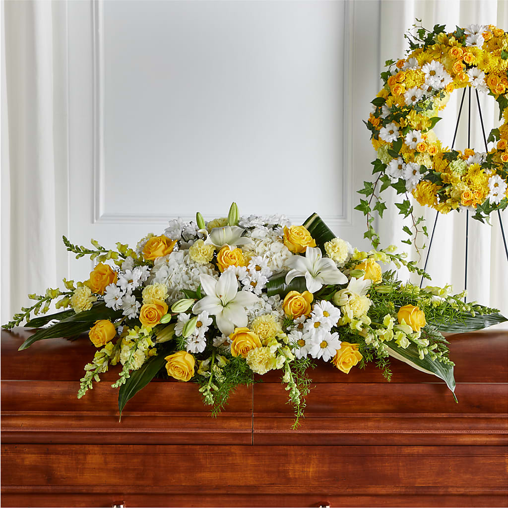 Golden Harmony Casket Spray – Neilsen Florist, Seattle WA