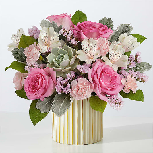 Dusty Rose Bouquet with Ivory Vase –  Neilsen Florist, Seattle WA