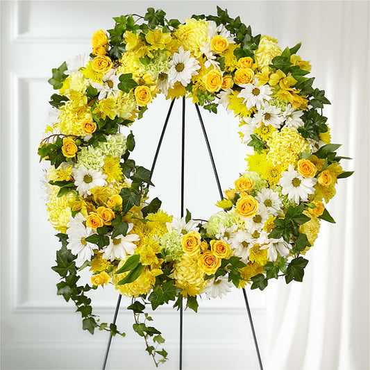 Golden Remembrance Wreath –  Neilsen Florist, Seattle WA