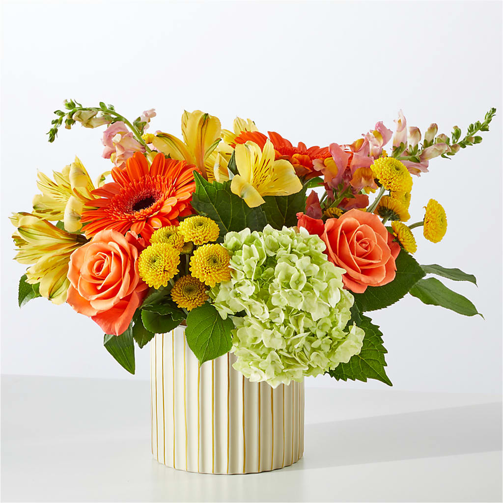 Autumn Sunshine Bouquet with Ivory Vase –  Neilsen Florist, Seattle WA