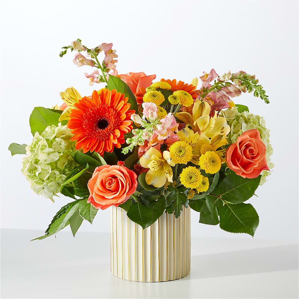 Autumn Sunshine Bouquet with Ivory Vase –  Neilsen Florist, Seattle WA