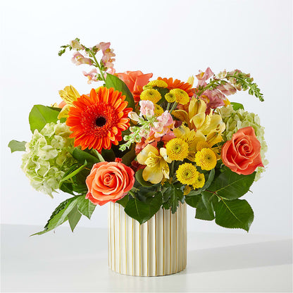 Autumn Sunshine Bouquet with Ivory Vase –  Neilsen Florist, Seattle WA