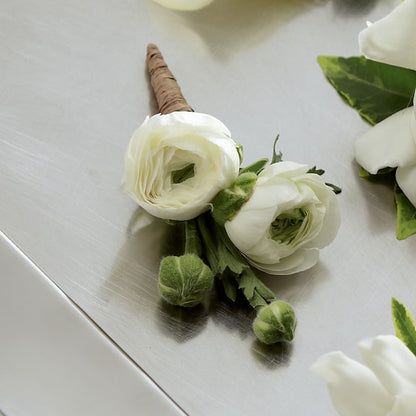 White Ranunculus Boutonniere –  Neilsen Florist, Seattle WA