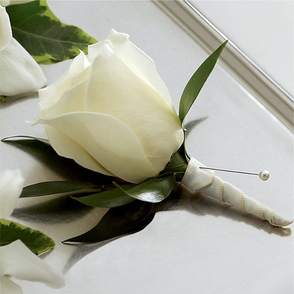 White Rose Boutonniere –  Neilsen Florist, Seattle WA